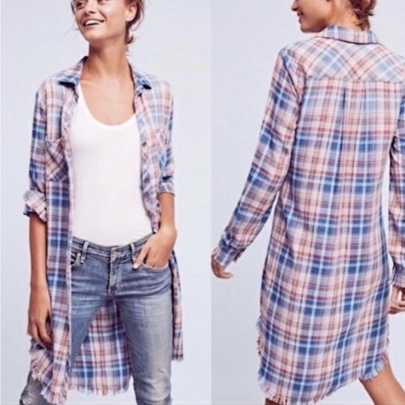 Cloth & Stone Plaid Tunic Dress Button Down Sz XSm BinE - Picture 6 of 10